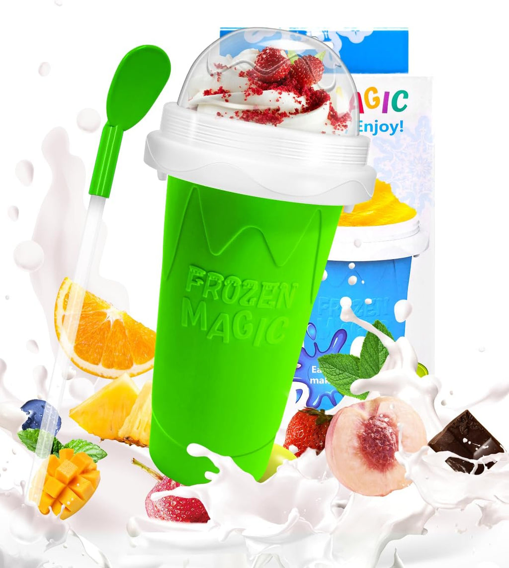Skiennix Slushy Cup - DIY Magic Slushy Maker for Juices & Ice Cream | Portable Double Layer with Lid & Straw (Green)