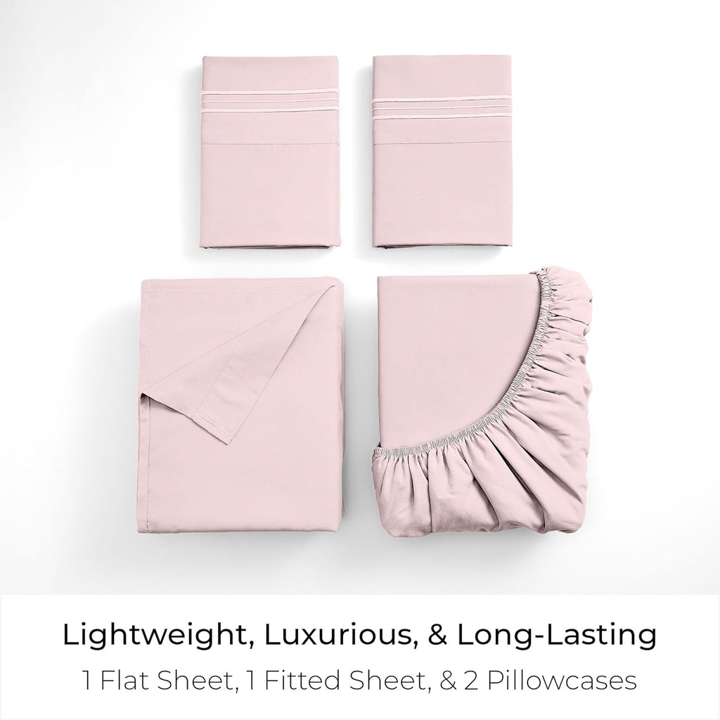 Mellanni Queen Sheets Set - 4 PC Luxury Bedding Collection - Extra Soft, Cooling, Wrinkle Resistant | Blush Pink
