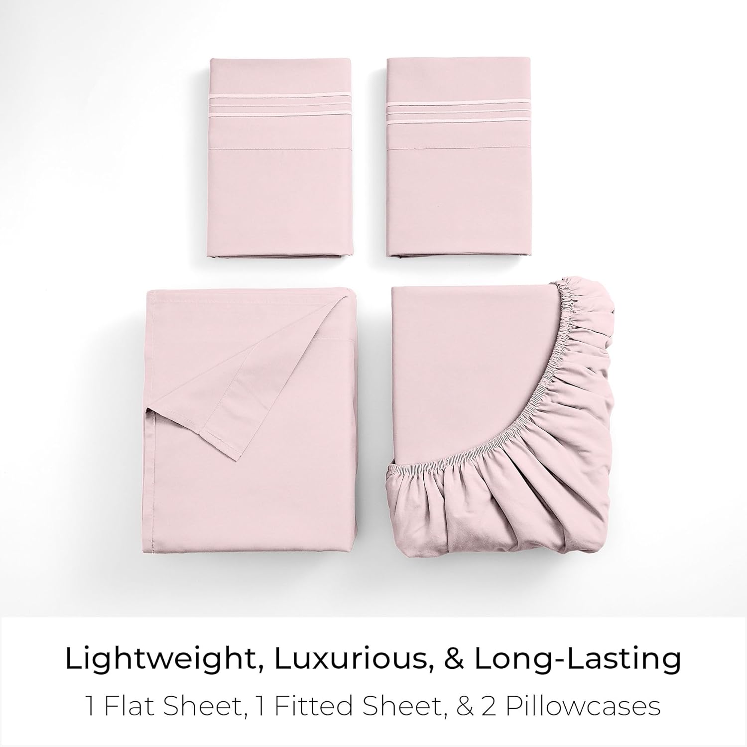 Mellanni Queen Sheets Set - 4 PC Luxury Bedding Collection - Extra Soft, Cooling, Wrinkle Resistant | Blush Pink