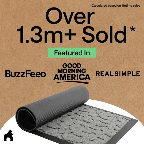 GORILLA GRIP Waterproof All-Season WeatherMAX Doormat - 35x23, Natural Rubber, Easy Clean, Light Gray Bones