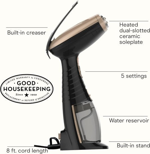 Conair Turbo ExtremeSteam 1875W Handheld Garment Steamer - Portable Design for Strong, Penetrating Steam - Black