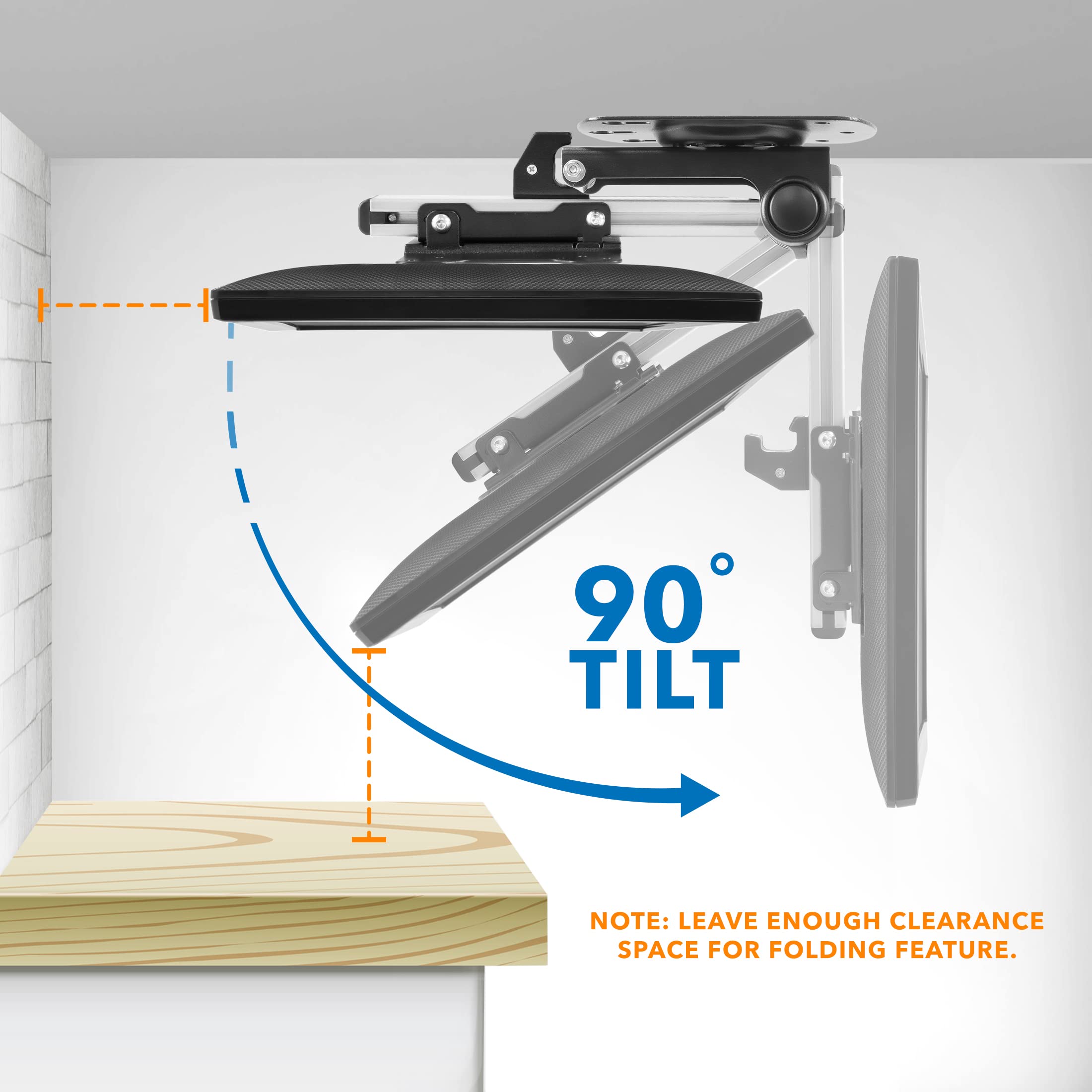 Mount-It! Folding Ceiling TV Mount | Flip Down and Under Cabinet TV Bracket for Compact Screens 13-27 Inch | Space-Saving Tilt and Swivel Design | Adjustable Height | VESA 75x75, 100x100 | Max 44 lbs