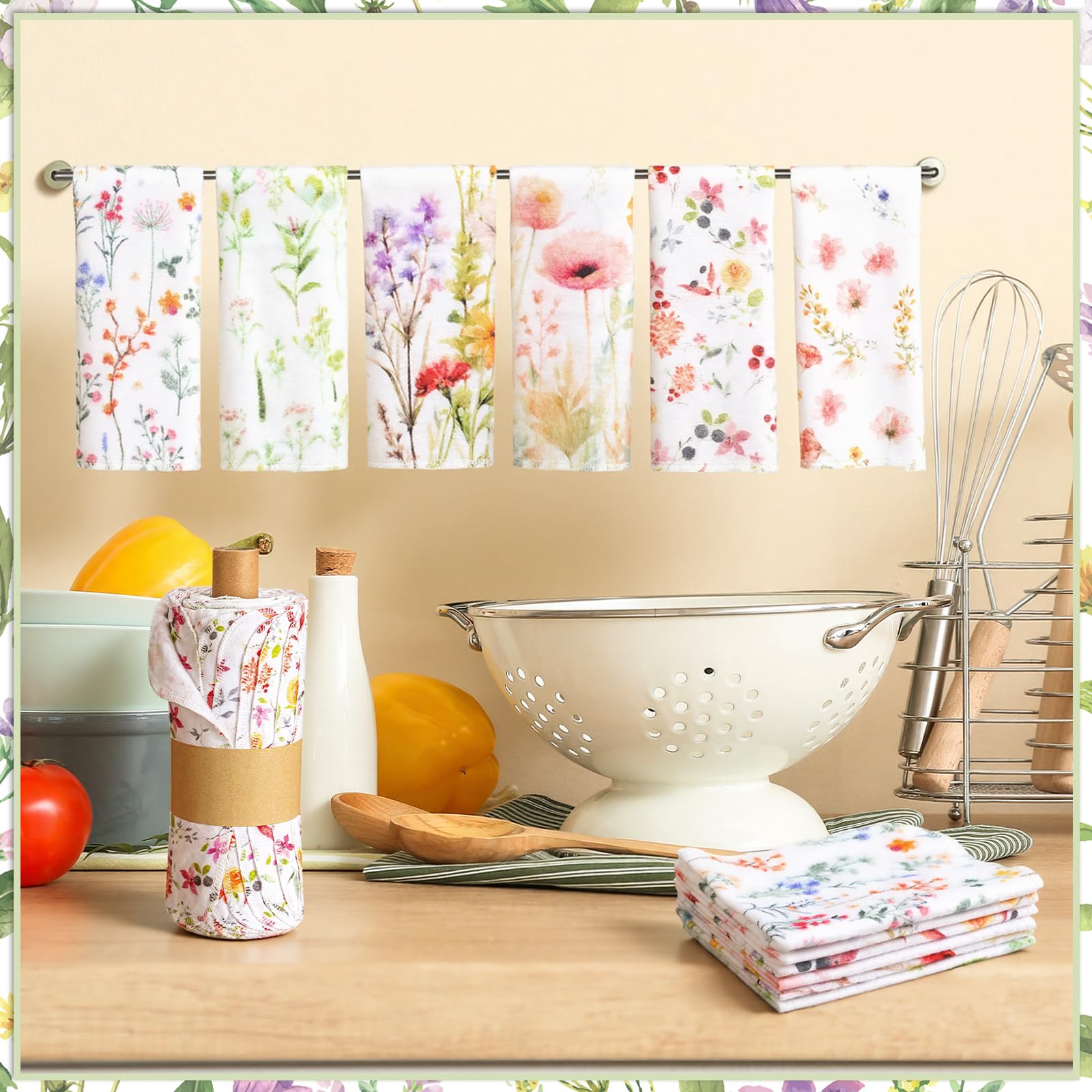 Noveread 90 Pack Reusable Cleaning Cloths Washable Cotton Kitchen Dish Towels for Home Party Supplies Bulk, 9.84x11.81in (Wildflowers)