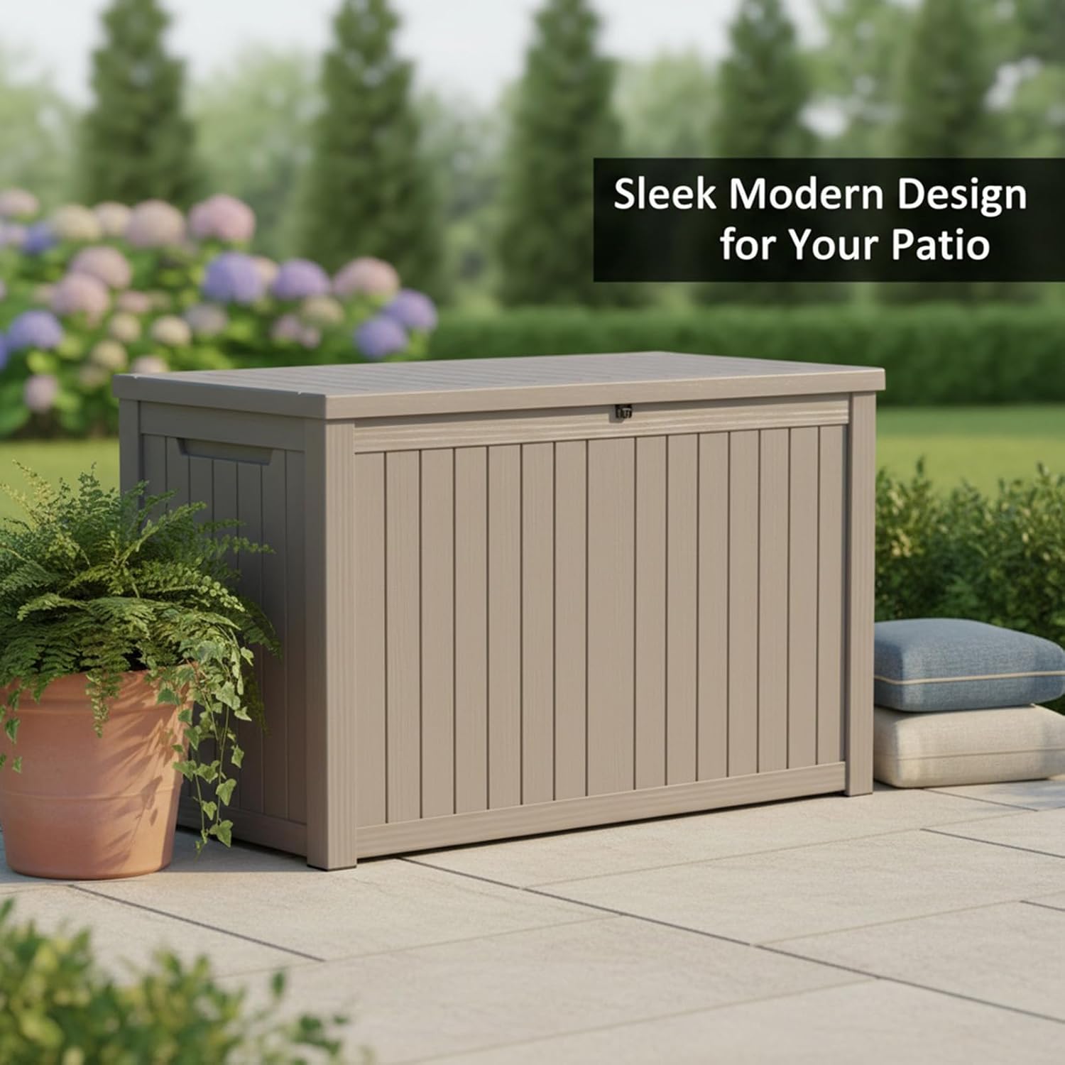180 Gallon Resin Deck Box - Lockable Waterproof Storage for Patio Furniture & Garden Tools | All-Weather Wood Grain Design