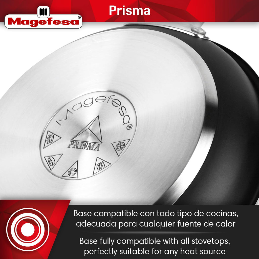 Magefesa Prisma Frying Pan Set, 7.9", 9.4" & 11", 18/10 Stainless Steel, Triple-Layer Nonstick, Works on All Stovetops Including Induction, Oven Safe to 392°F, Dishwasher Safe, Durable Skillets