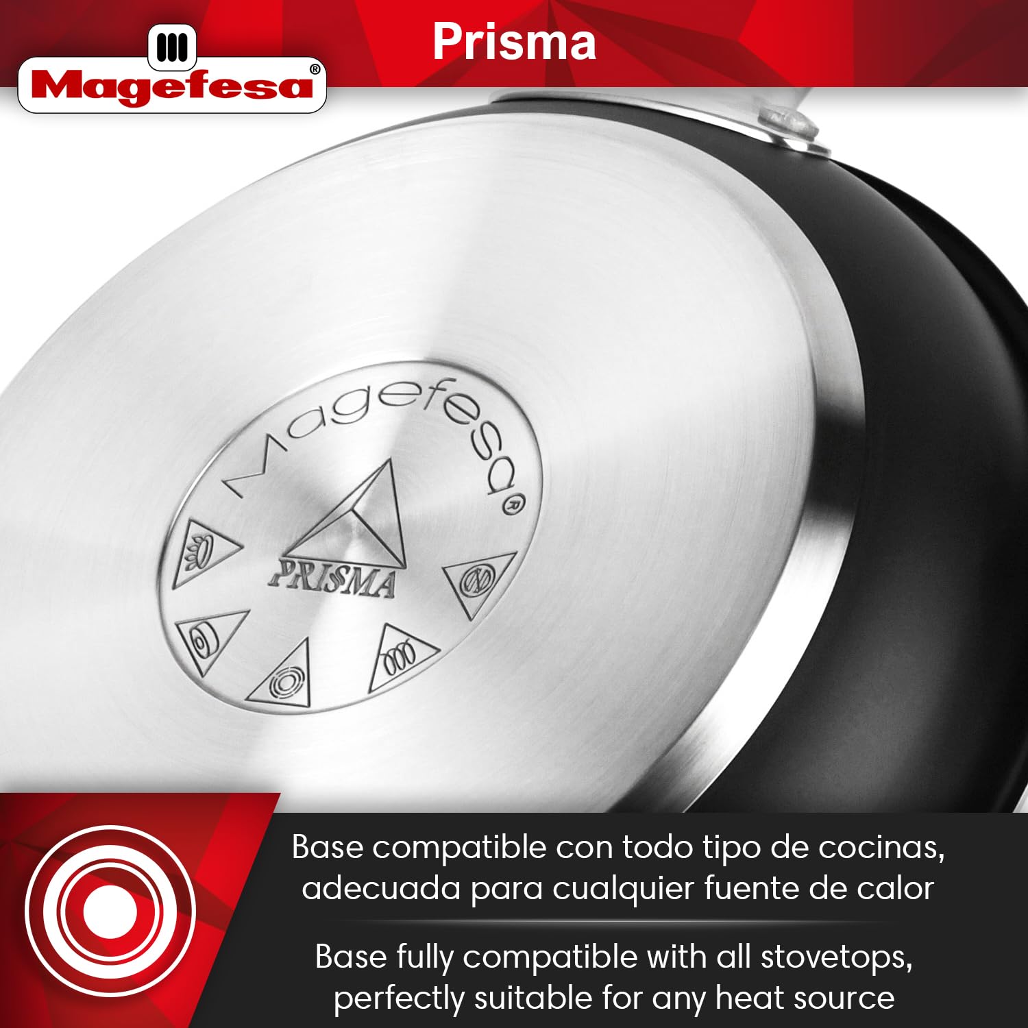 Magefesa Prisma Frying Pan Set, 7.9", 9.4" & 11", 18/10 Stainless Steel, Triple-Layer Nonstick, Works on All Stovetops Including Induction, Oven Safe to 392°F, Dishwasher Safe, Durable Skillets