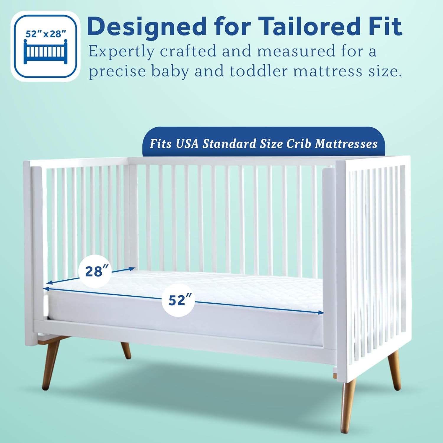 Sealy Baby Waterproof Crib Mattress Protector - Noiseless Quilted Cotton-Blend Cover, 52 x 28, White