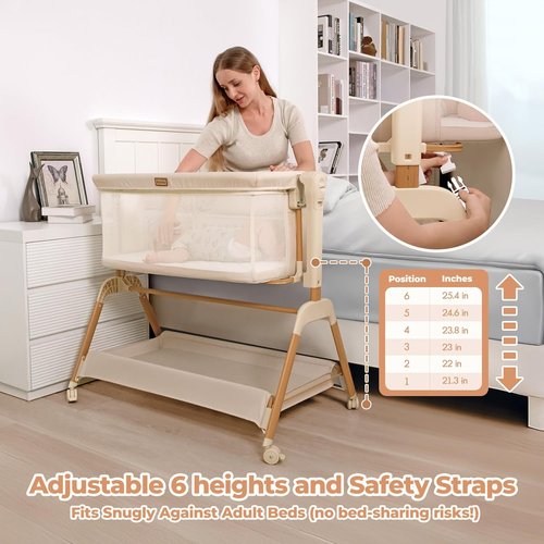 Ezebaby Baby Bassinet - 3-in-1 Rocking Bedside Sleeper with Breathable Full-Mesh Crib | 6 Height Adjustable, Portable with Lockable Wheels