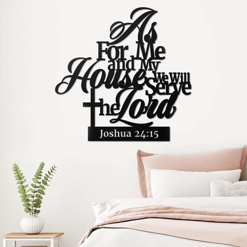 Vivegate Metal Bible Verse Wall Sign - "As For Me And My House" Christian Decor | Black 02