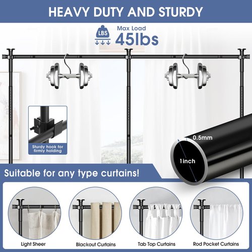 AKTOP Room Divider, No Drilling Curtain Tension Rods Wall Divider for Room Separation, 4-10ft(H) 30-147"(W) Adjustable, Heavy Duty Floor to Ceiling Space Separator Privacy Dividers for Rooms, Black