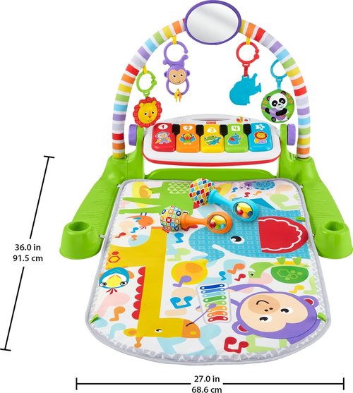 Fisher-Price Deluxe Kick & Play Piano Gym - Baby Playmat with 2 Soft Rattles for Newborns & Toddlers