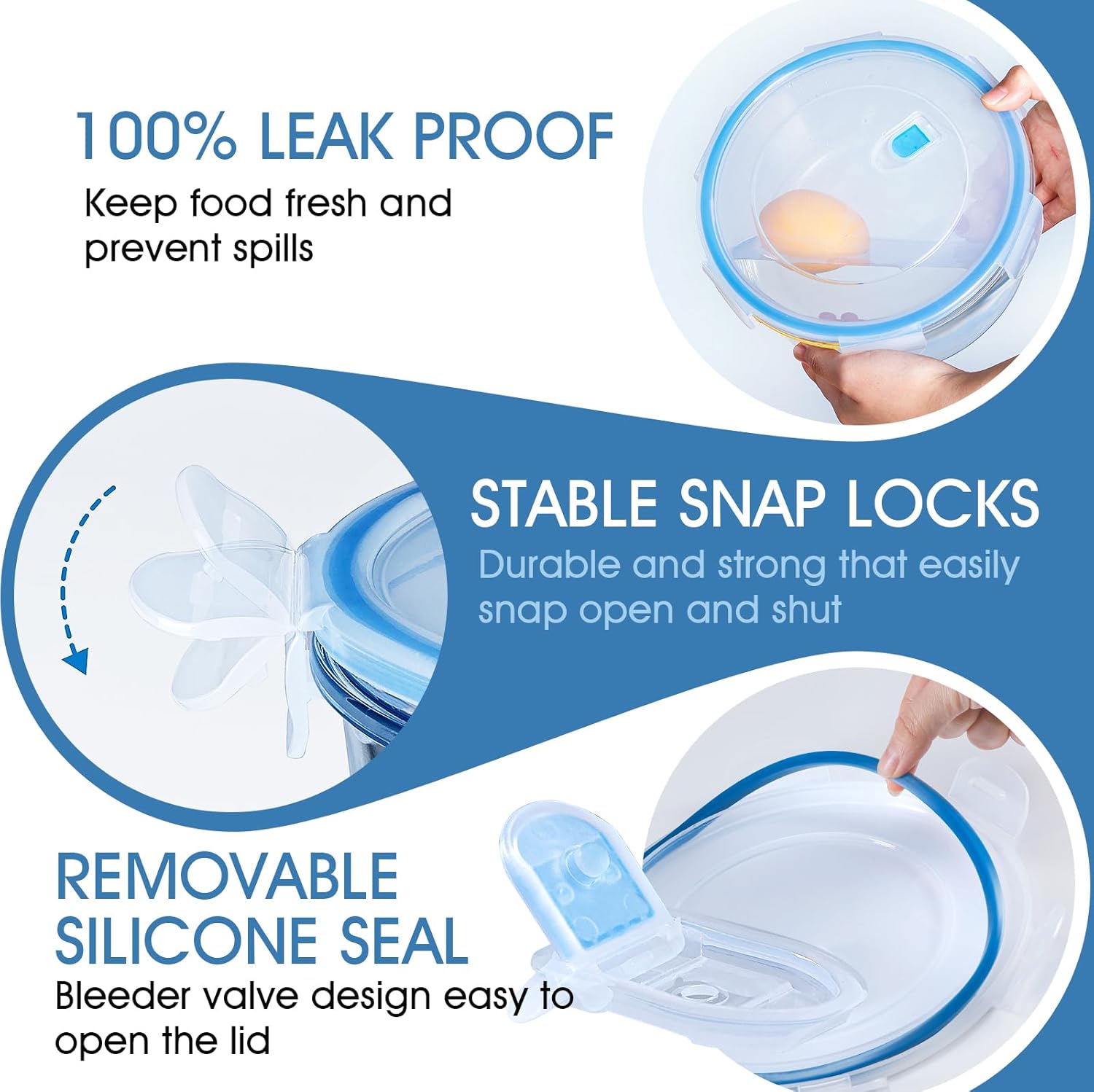 NUTRIUPS Round Glass Food Storage Containers - Airtight Lids for Meal Prep | 4-Piece Set, 15oz Each