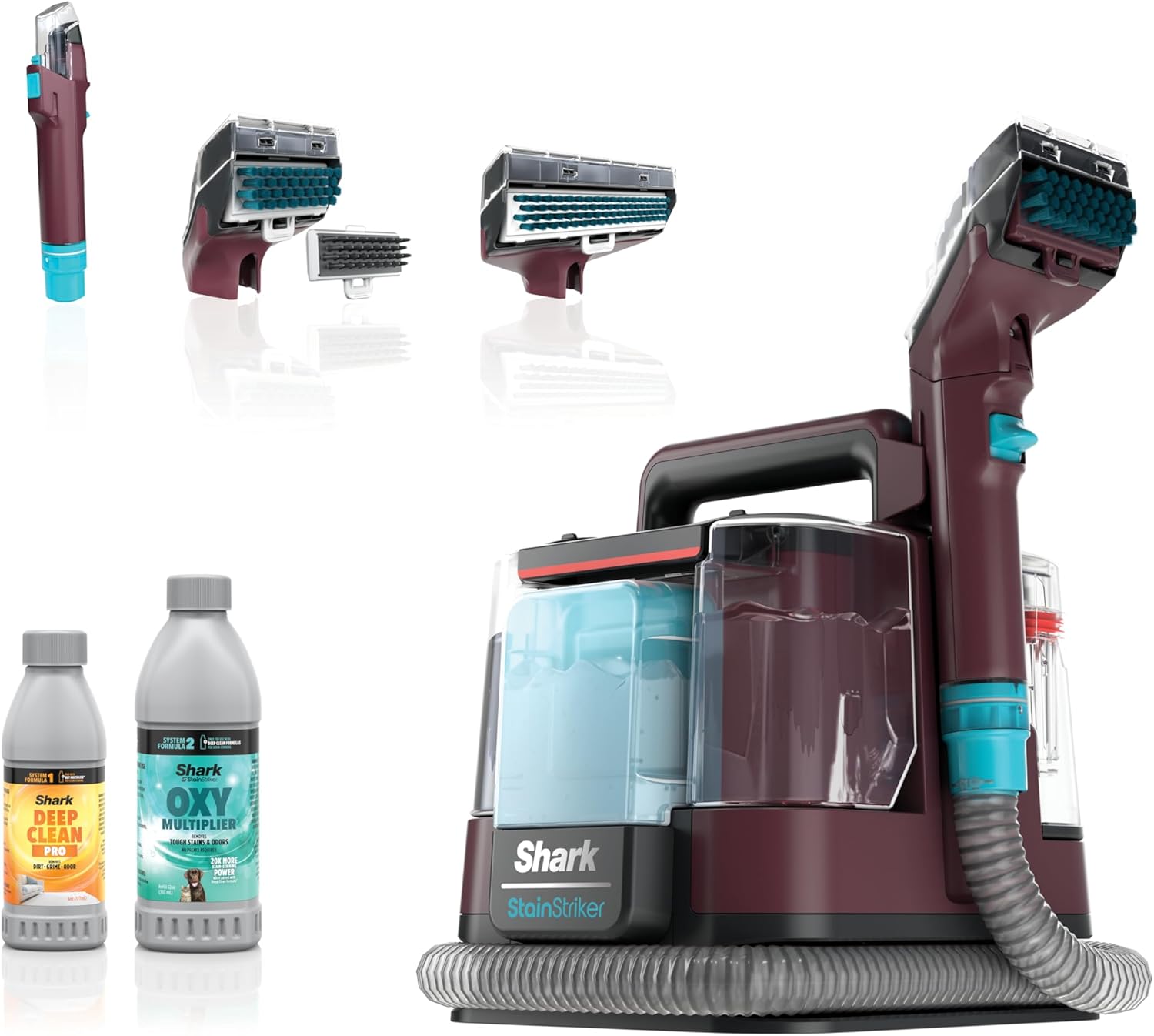 Shark Carpet Cleaner Machine - Portable Upholstery Stain Remover with 2 Solutions & 3 Tools | Perfect for Pet Hair, Burgundy