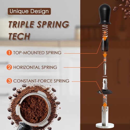 Feilair 54mm Espresso Tamper, Triple Spring Loaded Tamper, Coffee Tamper with Stainless Steel Ripple Base, Self Leveling Tamper for Barista, Compatible with 53mm/54mm Breville Portafilter