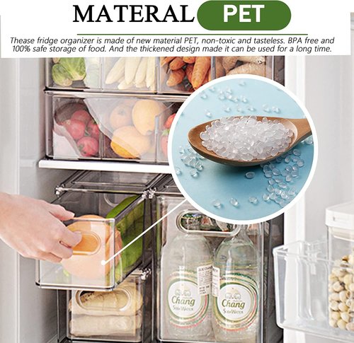 4 Pack Clear Storage Drawer Set, Stackable Fridge Drawer Organizer Fruit Vegetable Storage Containers for Kitchen Pantry Organization,BPA-Free