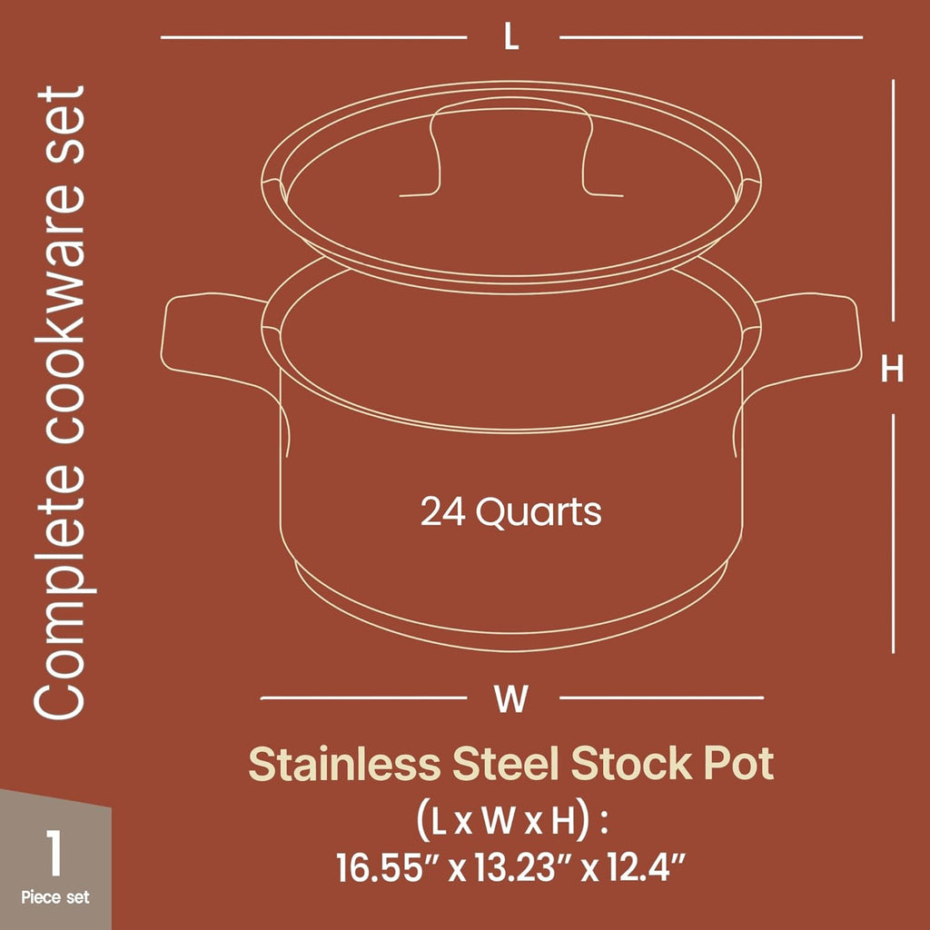 Stainless Steel Stockpot by [Brand Name] - 24 Quart Durable Design with Impact-Bonded Base & Riveted Handles