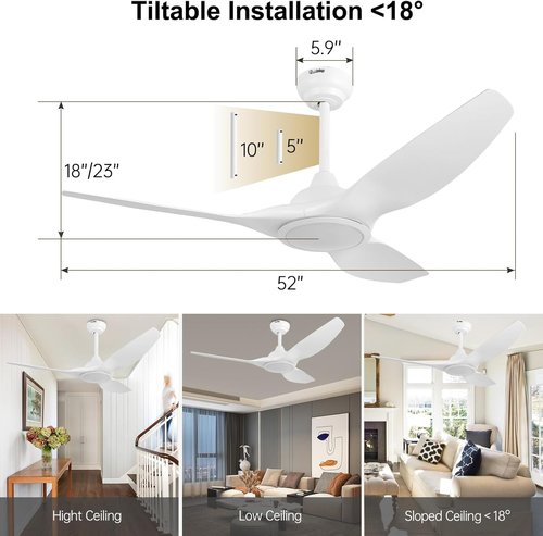 52-Inch Modern Ceiling Fan with Light - Quiet DC Motor & Remote Control | White Finish for Bedroom & Living Room