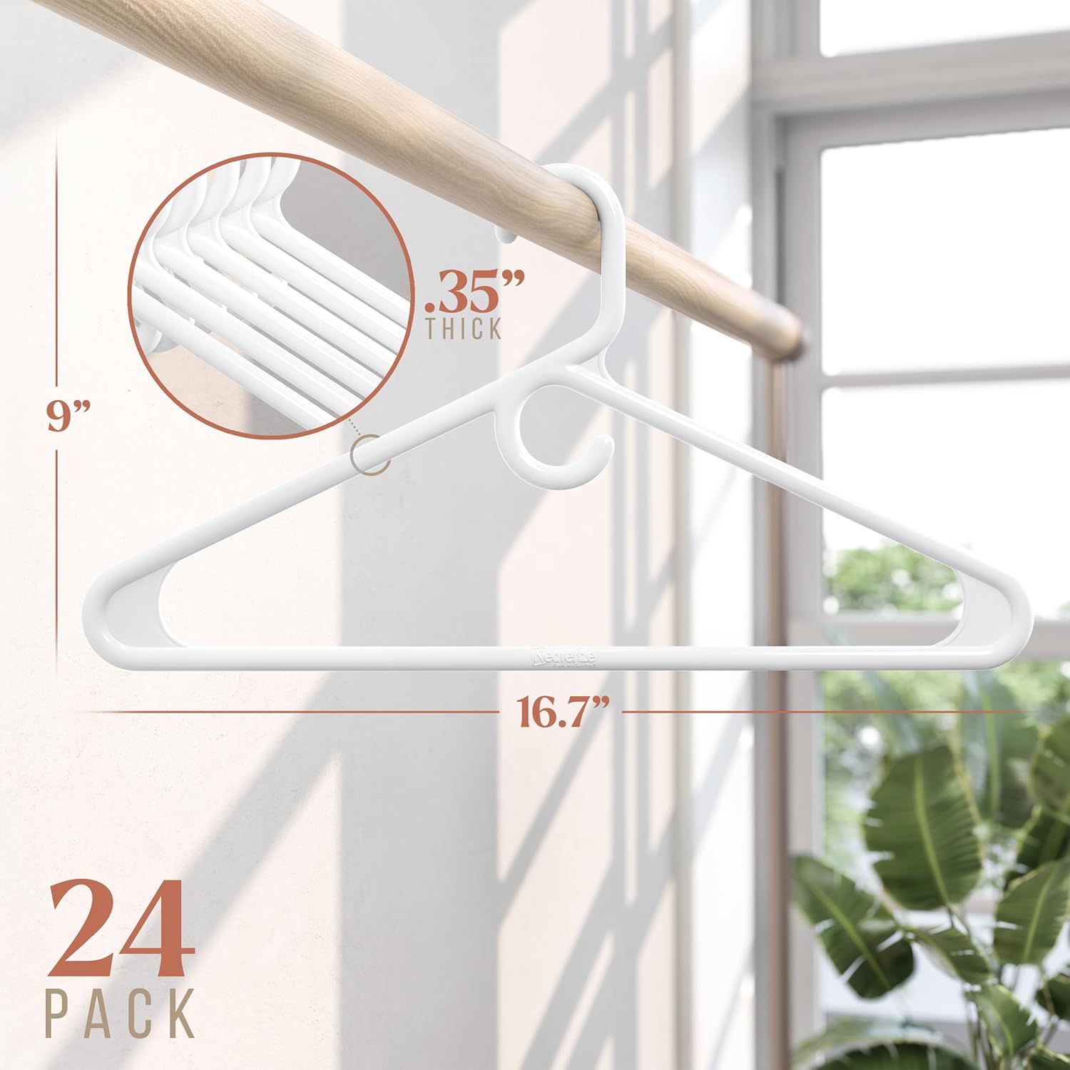 Neaterize Heavy Duty Clothes Hangers - 24-Pack White Plastic Hangers for Coats, Jackets & Suits | Essential Closet Organizer