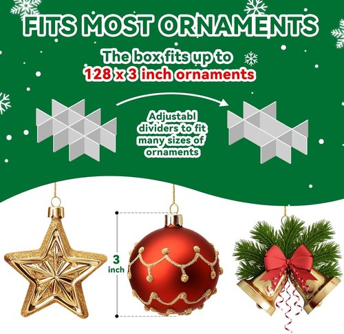 Christmas Ornament Storage Box - Durable 600D Oxford Container Holds 128 Ornaments | 8 Trays, Red
