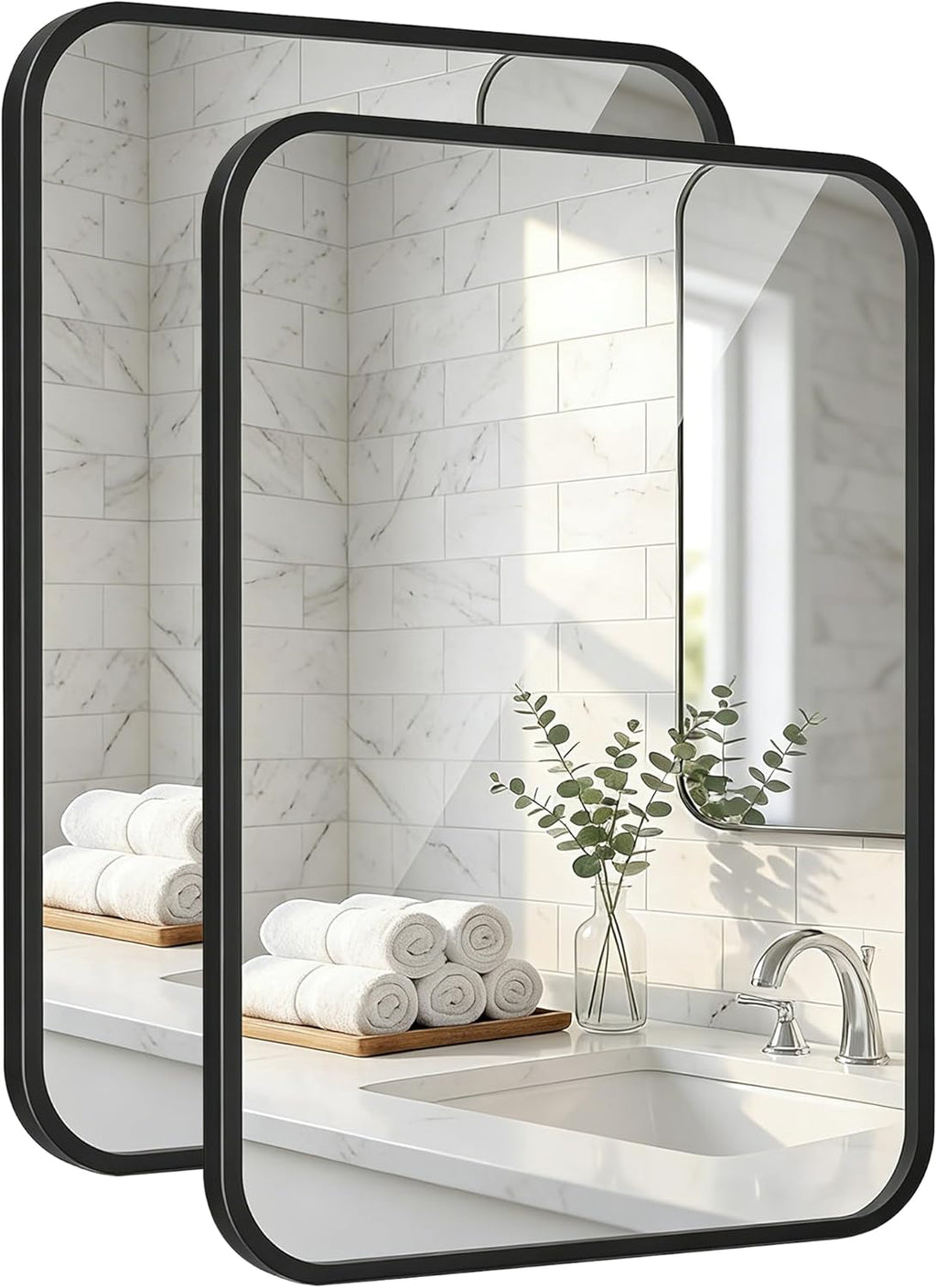 Regine Switzerland Matte Black Bathroom Vanity Mirrors - 24x36 Inch Flush Mount Deep Set Design | HD Shatterproof Glass