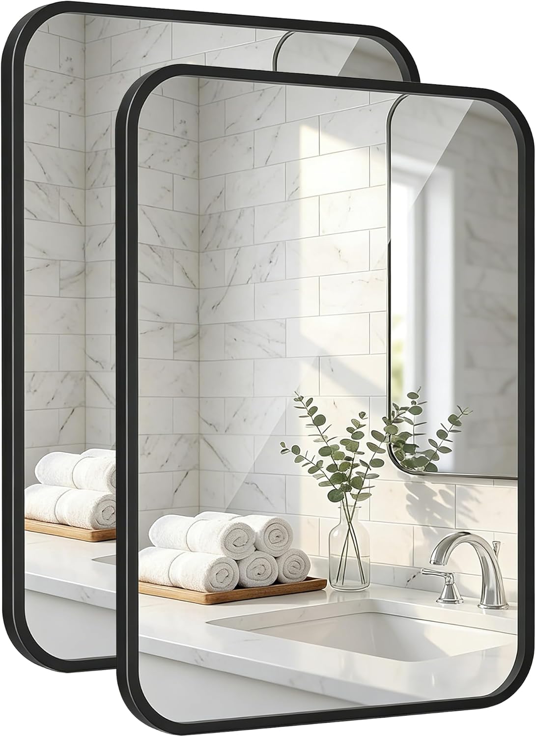 Regine Switzerland Matte Black Bathroom Vanity Mirrors - 24x36 Inch Flush Mount Deep Set Design | HD Shatterproof Glass