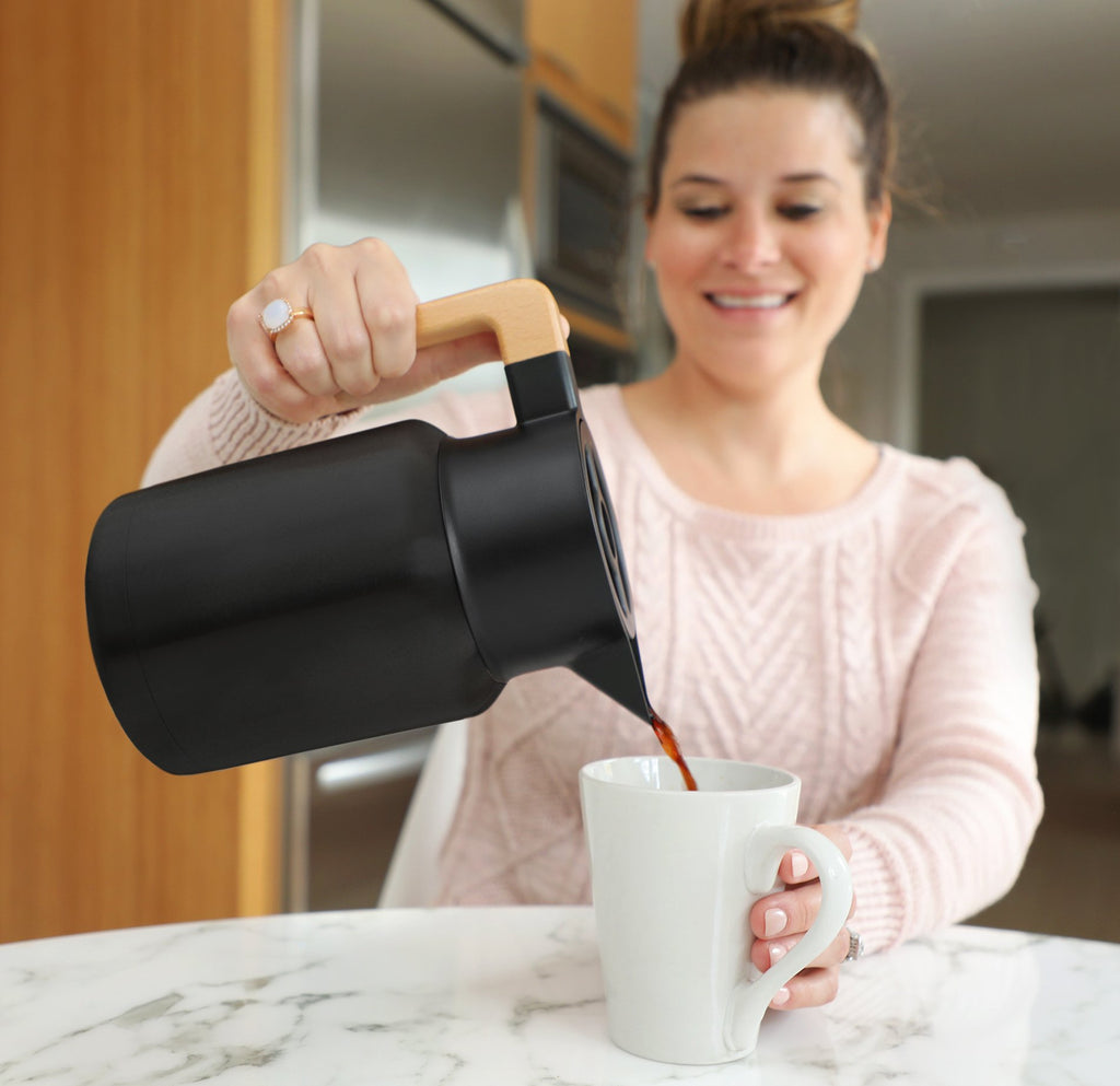 Hastings Collective Thermal Coffee Carafe 50 Oz - Large Stainless Steel Insulated Carafe - 1.5 Liter Double Walled Vacuum Thermos Coffee and Beverage Dispenser with Tea Infuser and Strainer (White)