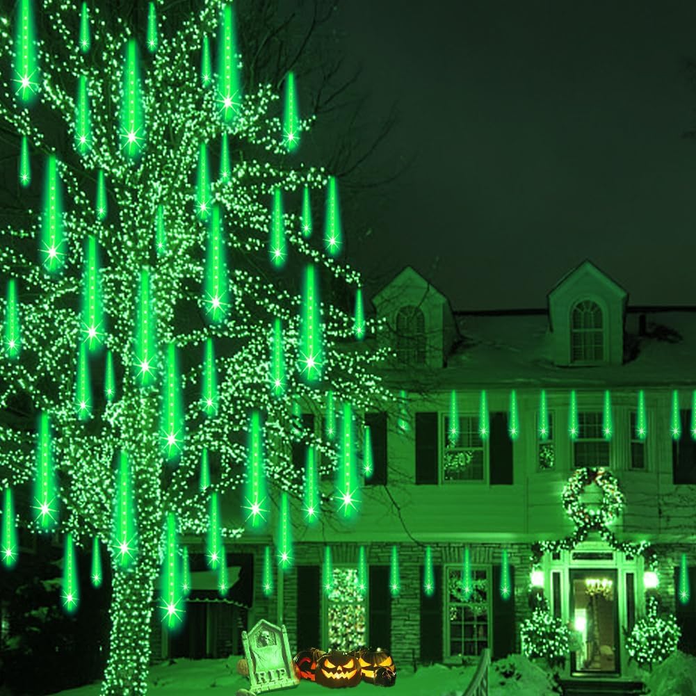 Weepong Meteor Shower Christmas Lights - 192 LED Outdoor Halloween Decorations | 8 Tube Icicle String Lights
