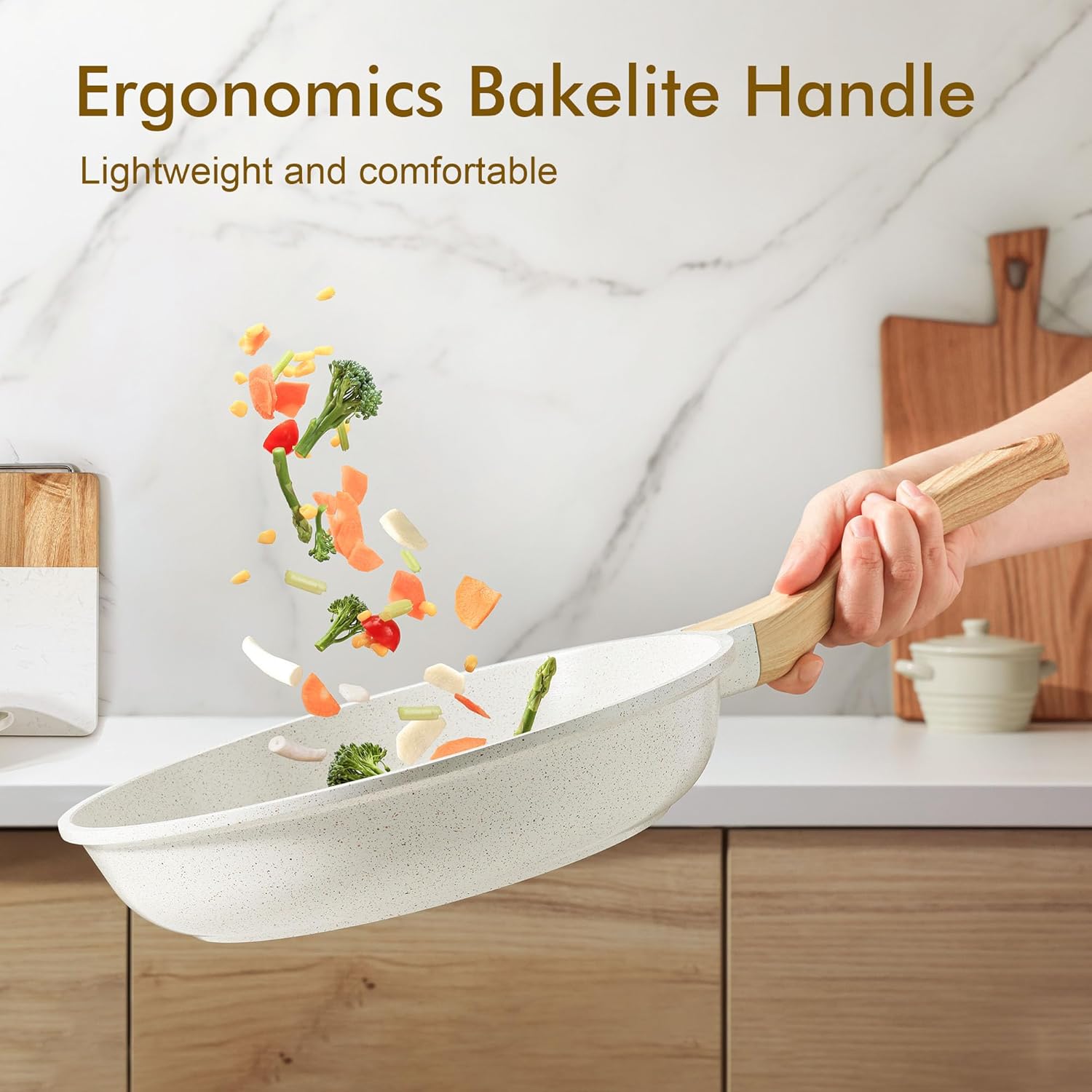 SENSARTE Nonstick Ceramic Frying Pan - 8-Inch Healthy Omelet Skillet, PFAS-Free, Induction Compatible, White (Set of 2)