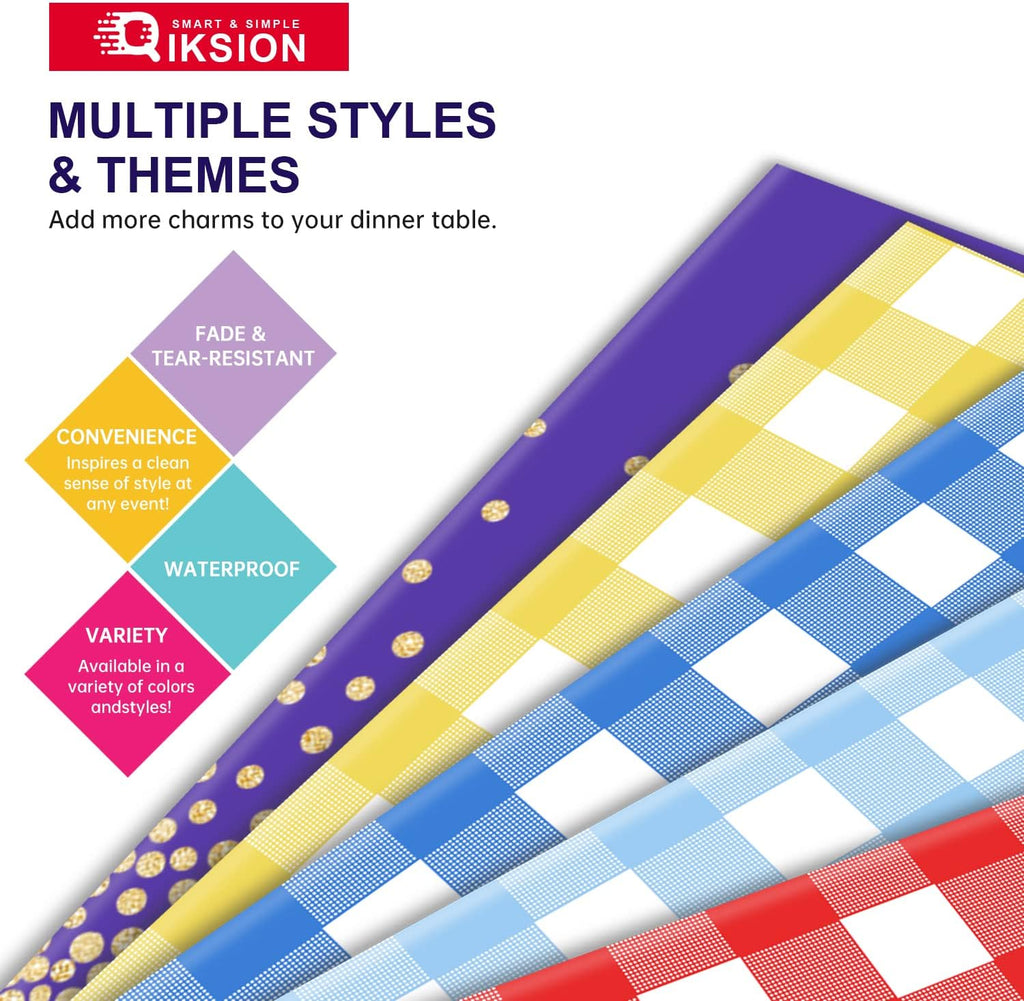 QIKSION Disposable White Plastic Tablecloths - 54 x 108 Inch, Perfect for Parties & Picnics | 2 Pack