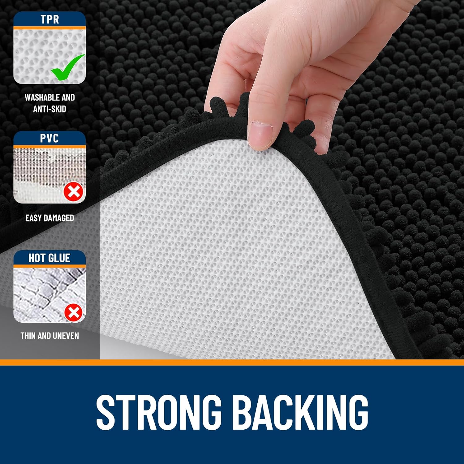 OLANLY Bathroom Rugs - Extra Soft Absorbent Chenille Mats | 36x24, Quick Dry, Machine Washable, Black