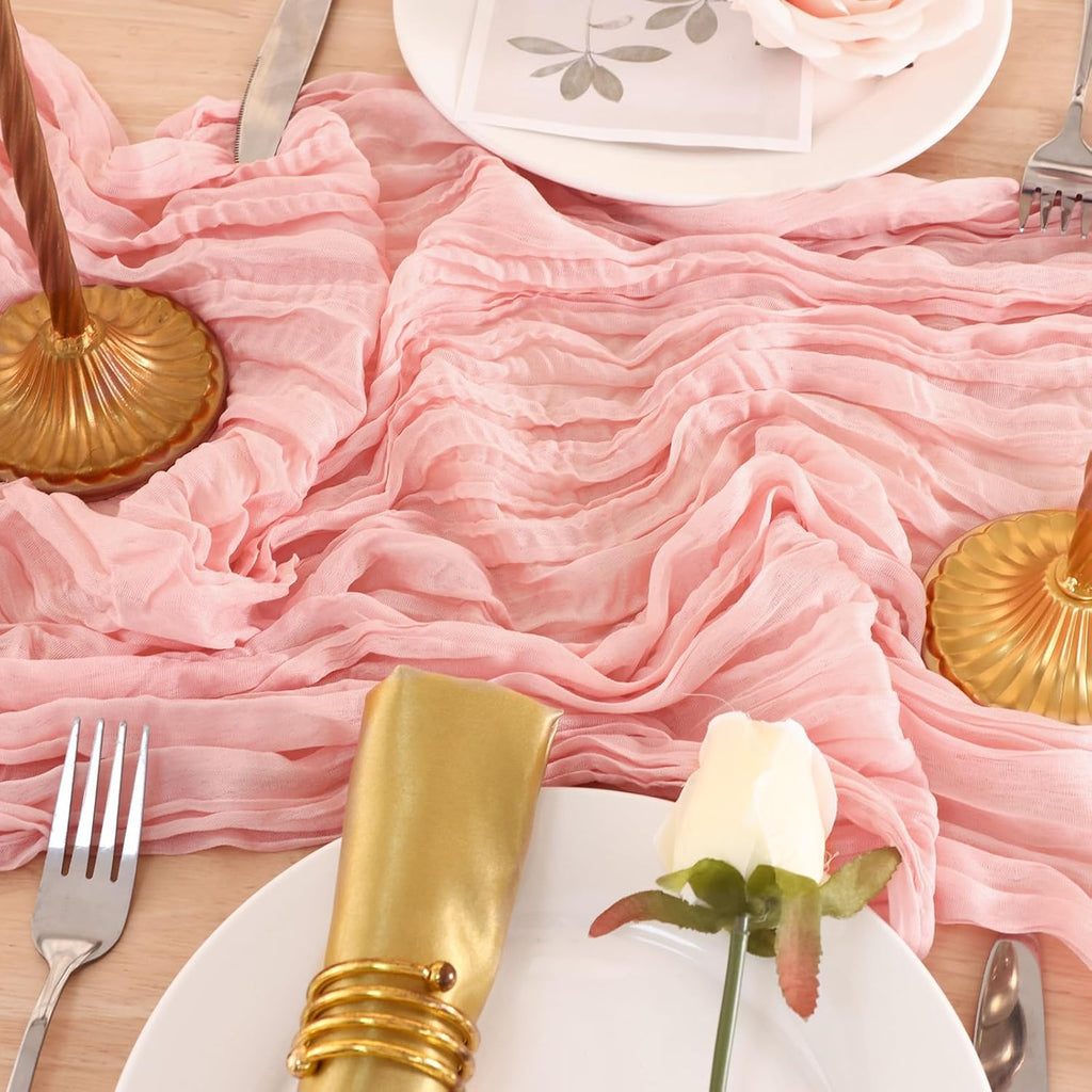 Peach Pink Cheesecloth Table Runner - 35x120 Inch for Baby Showers, Weddings & Parties