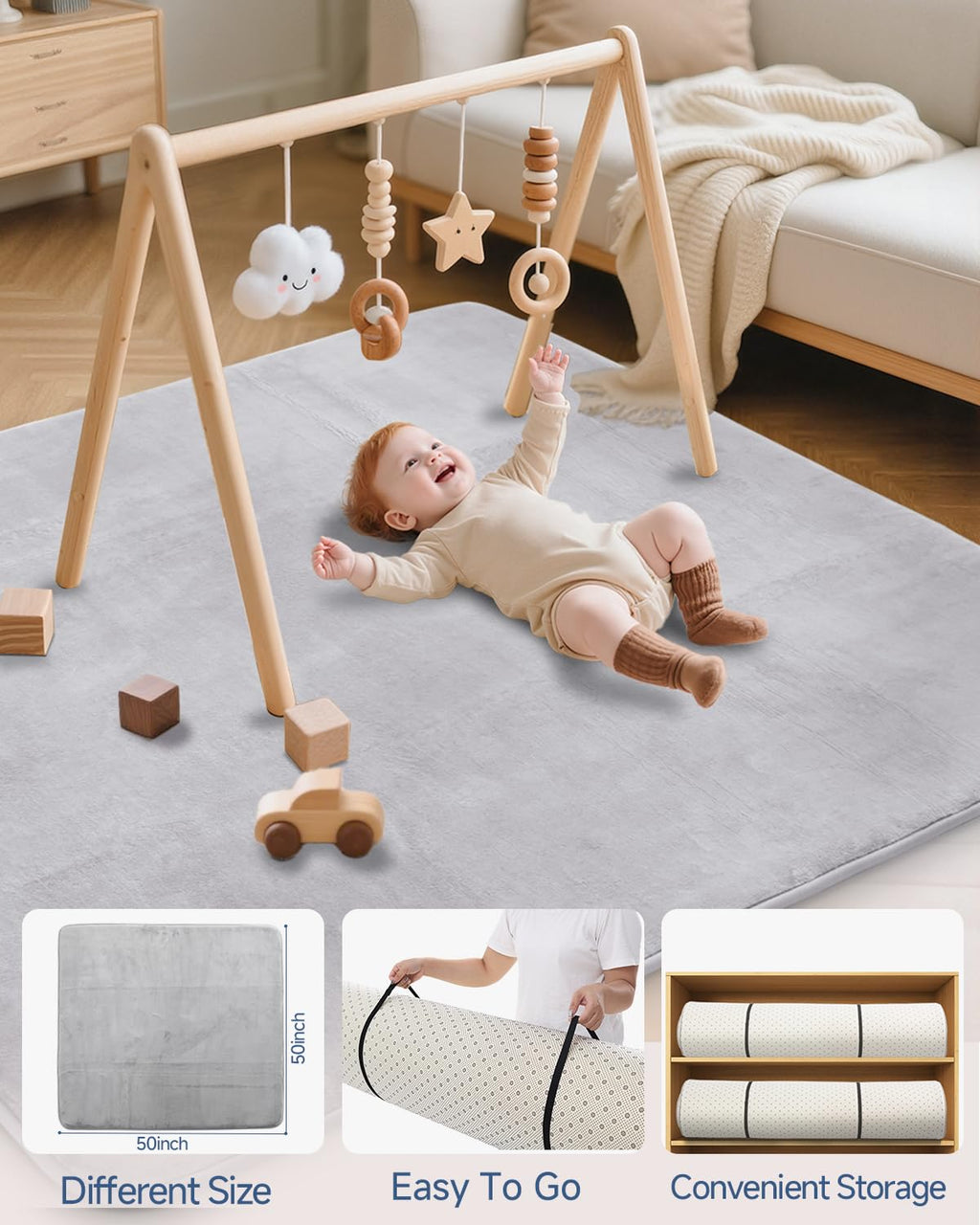 SEPARO Thick Baby Play Mat - Ultra Soft Foam Tummy Time Mat | Non-Slip Cushioned 50 x 50 Grey Design