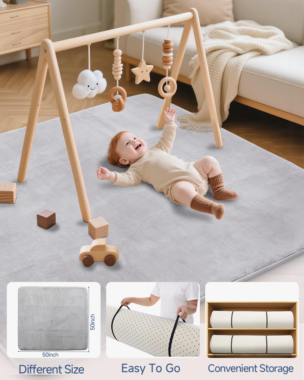 SEPARO Thick Baby Play Mat - Ultra Soft Foam Tummy Time Mat | Non-Slip Cushioned 50 x 50 Grey Design