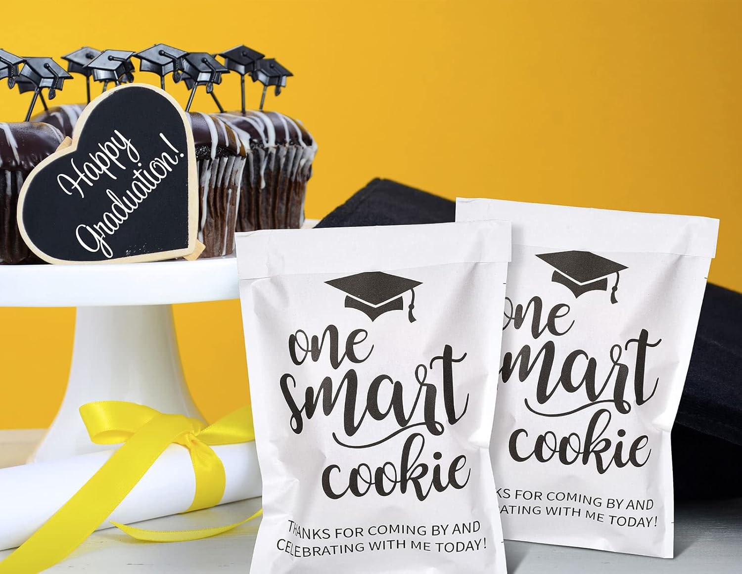 Whaline Graduation Candy Cookie Gift Bags - 100 Pack Self-Adhesive White Kraft Paper | Perfect for Party Decor
