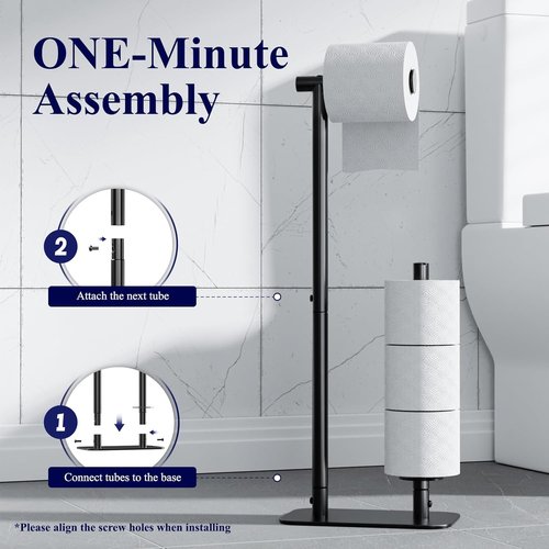 Kitsure Toilet Paper Holder - Rustproof Free Standing Design for 4 Rolls | Non-Slip Stable Base, Black