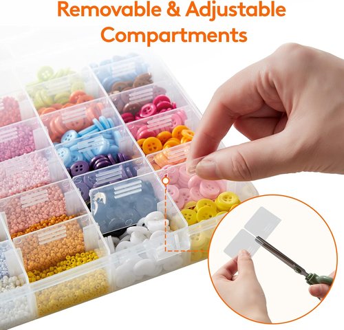 Lifewit 36-Grids Clear Plastic Organizer Box - Stackable Storage with Adjustable Dividers & Labels | 2-Pack for Crafts, Jewelry & More