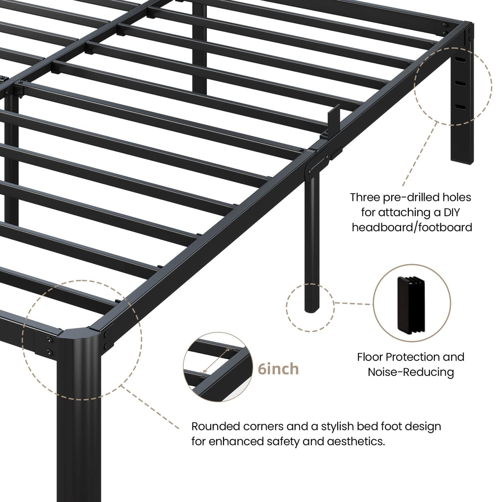 Metal Bed Frame Queen Size, 14 Inch 3500 lbs Heavy Duty Platform Bed Frames Steel Slats Noise Free No Box Spring Needed, Easy Assemble Sturdy Bedframe with Storage and Mattress Retainers