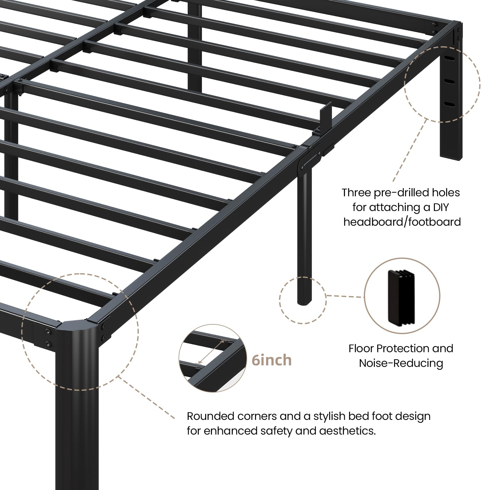 Metal Bed Frame Queen Size, 14 Inch 3500 lbs Heavy Duty Platform Bed Frames Steel Slats Noise Free No Box Spring Needed, Easy Assemble Sturdy Bedframe with Storage and Mattress Retainers