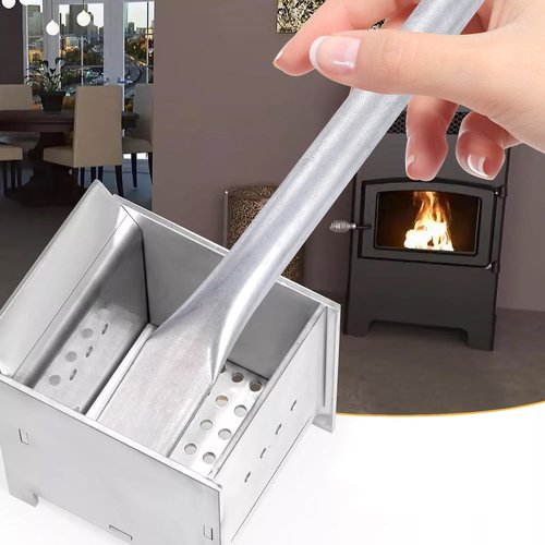 ACATMOON Professional Steel Wire Brush for Pellet Stove Cleaning, Steel Brush with Scraper, Metal Long Handle,Suitable for Removing residues (1pcs)