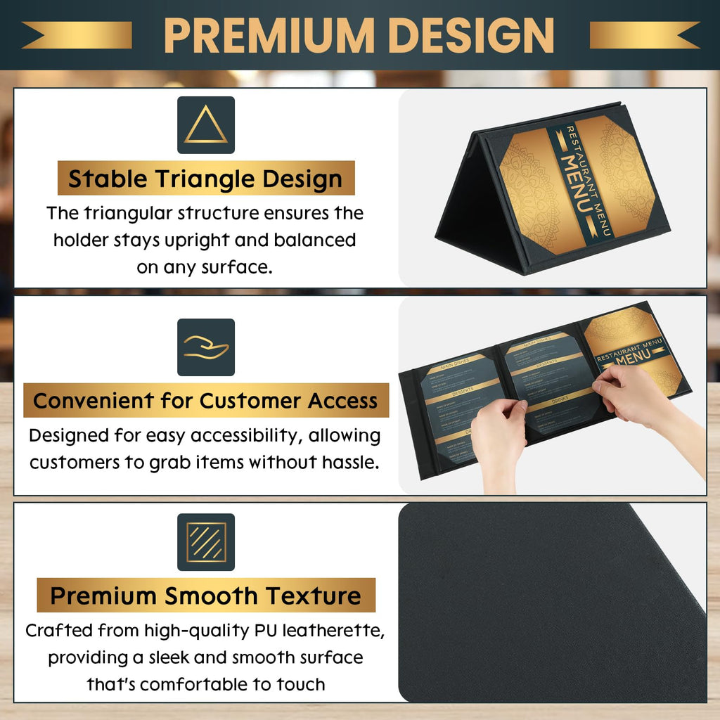 AMGSH 20 Pack 5" × 7" Table Tent Menu Covers, Leatherette PU Leather 3-Side Triangle Picture Frames with Angled Corners, Triangle Menu Holders for Restaurant Coffee Cafe Bar Drink Dessert