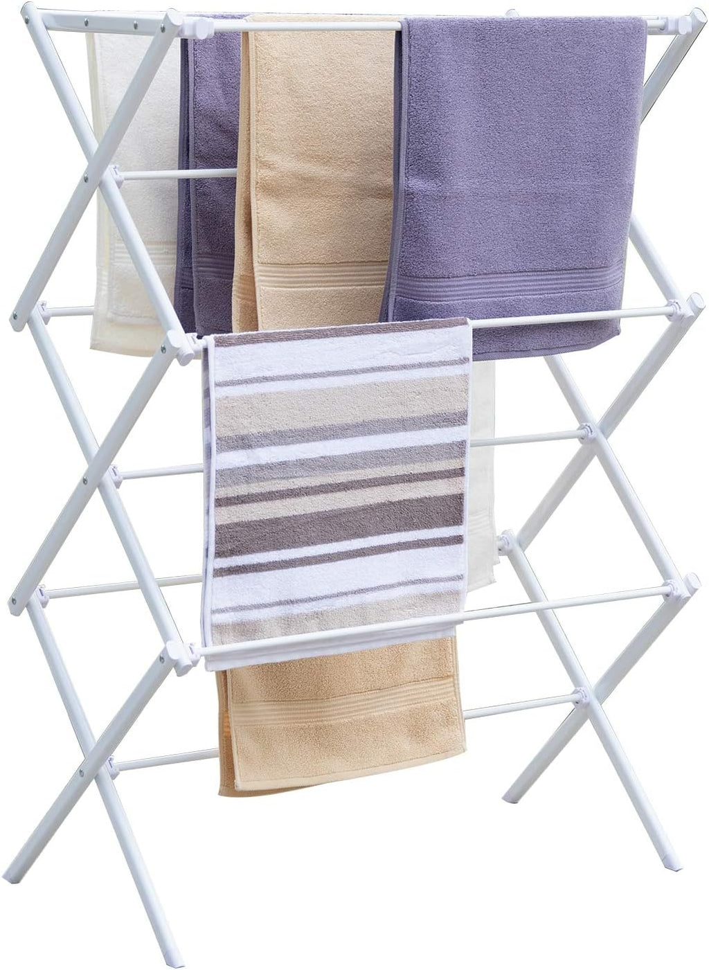 Skiennix Foldable Clothes Drying Rack - Portable 3-Tier Vertical Laundry Rack for Indoor/Outdoor Use - White