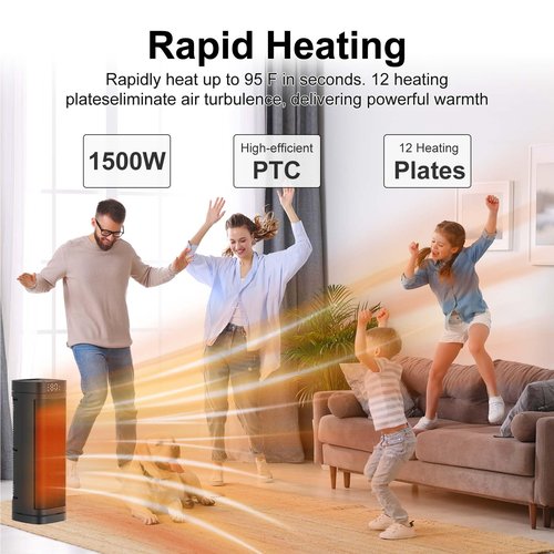 17 inches Space Heater for Indoor Use - 1500W Electric Heaters for Indoor Use with Thermostat, 70° Oscillation, 5 Modes, Remote, 12H Timer, Quiet Portable Heater for Office, Bedroom, Large Room
