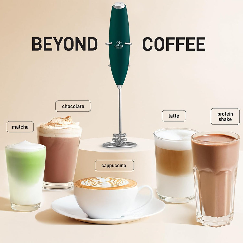 Zulay Kitchen Tornado Triple Whisk Milk Frother - Handheld Foam Maker for Coffee & Lattes - Dark Green