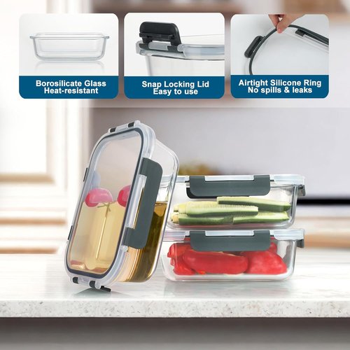 BAYZZ Glass Meal Prep Containers - 10 Pack Airtight Food Storage with Lids | Oven, Microwave & Dishwasher Safe