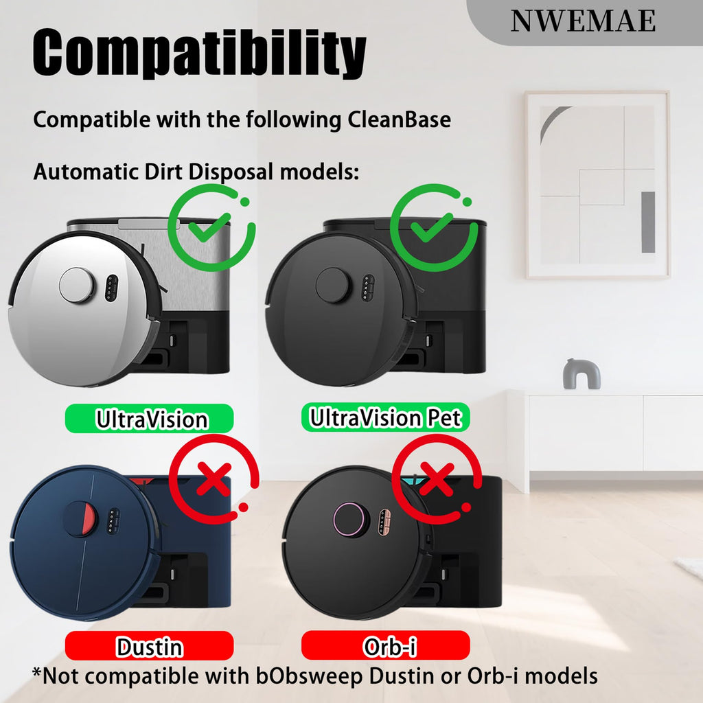 NWEMAE 5 Pack Vacuum Dust Bags Compatible with bObsweep UltraVision, UltraVision Pet Robot Vacuum Cleaner, 6L Large Capacity Self-Empty Replacement Bags