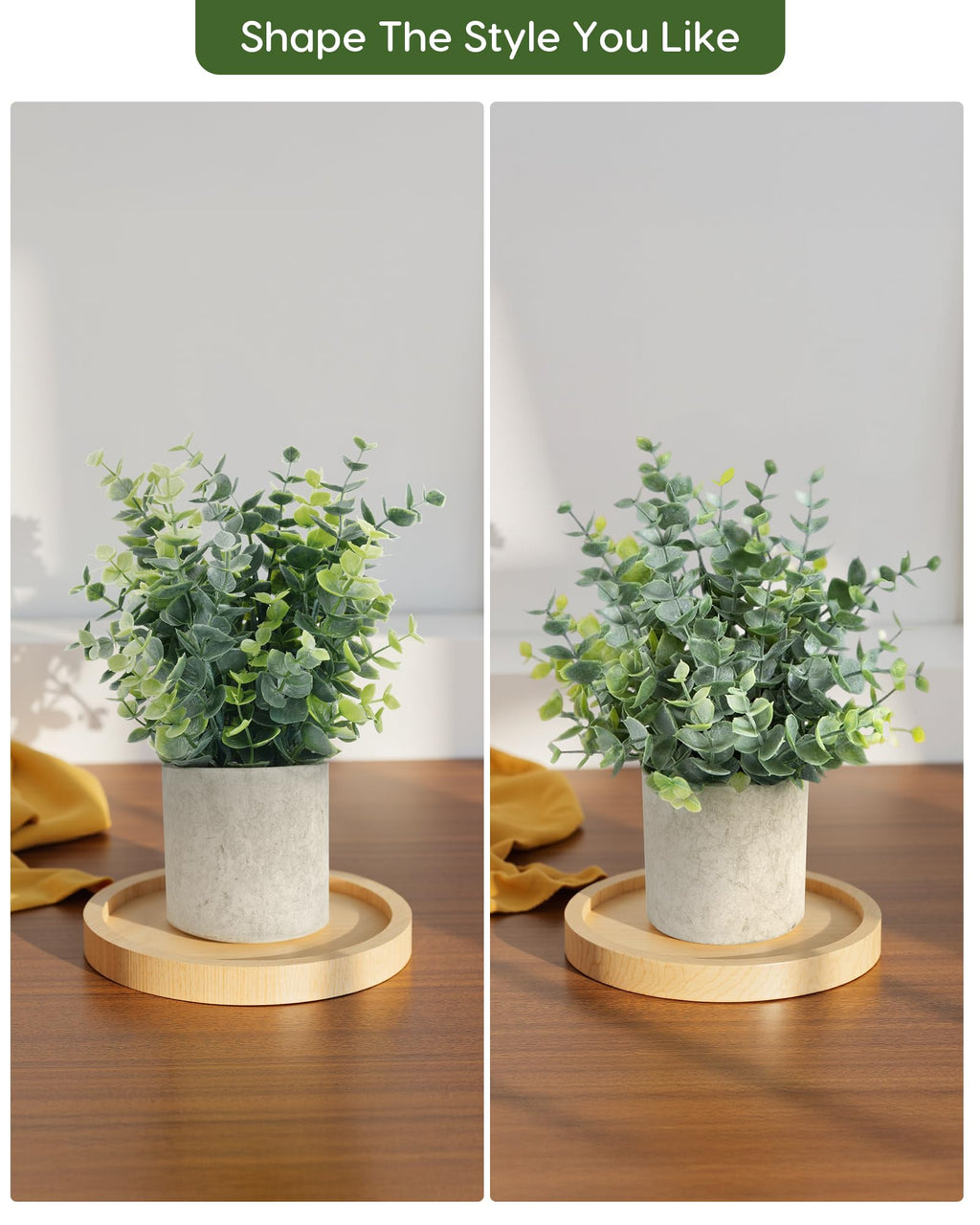 Velener 2 Pcs Small Fake Plants Eucalyptus, Artificial Plants Indoor for Shelf, Potted Eucalyptus Plants for Home/Bathroom/Pottery Barn/Desk/Farmhouse/Coffee Table Decor (Sage Green)