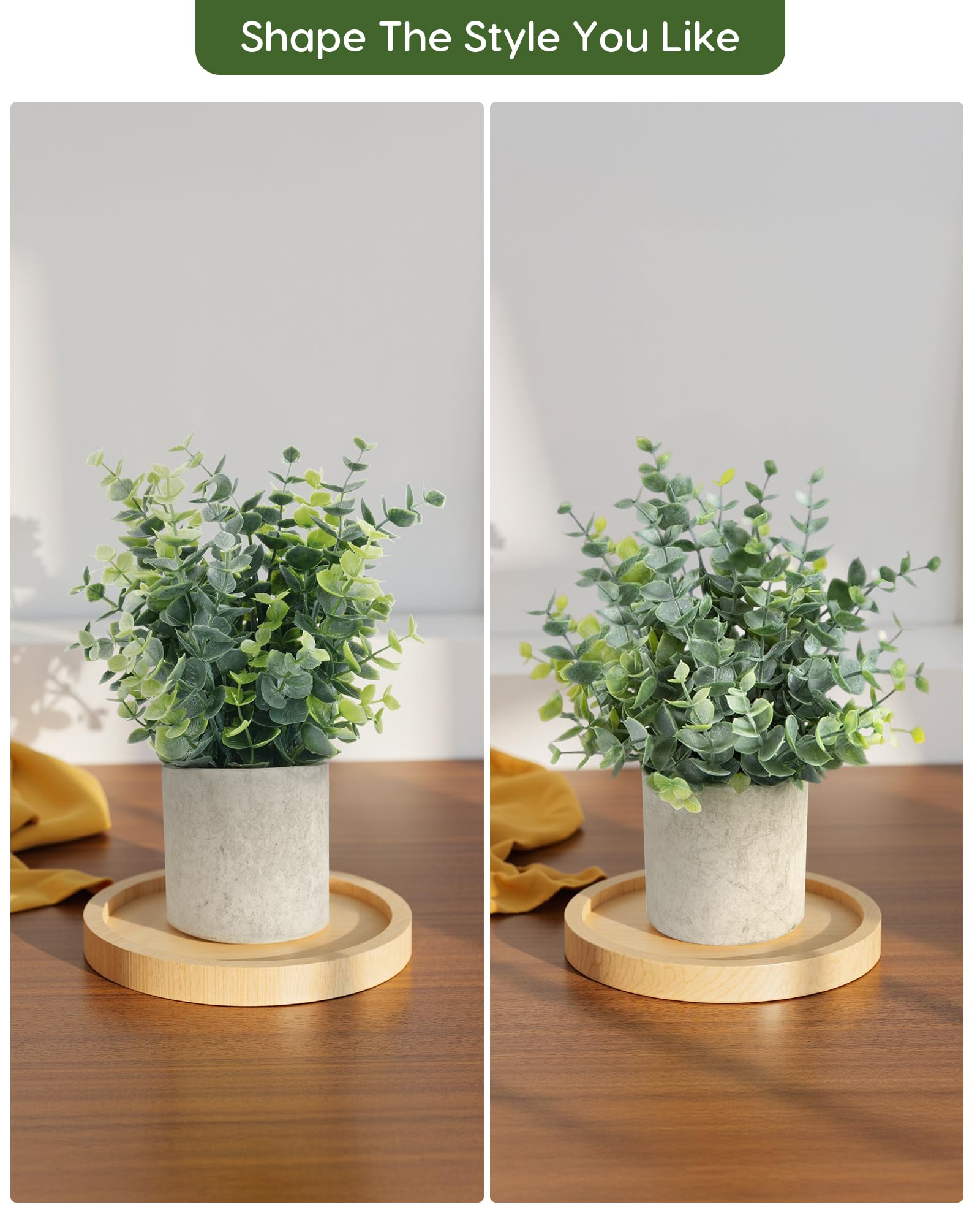 Velener 2 Pcs Small Fake Plants Eucalyptus, Artificial Plants Indoor for Shelf, Potted Eucalyptus Plants for Home/Bathroom/Pottery Barn/Desk/Farmhouse/Coffee Table Decor (Sage Green)