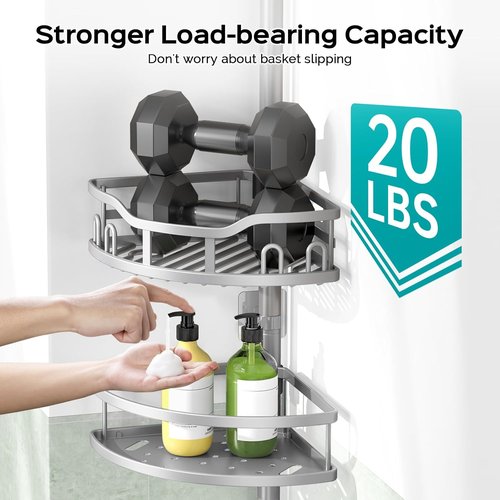 HAMITOR Corner Shower Caddy - Rustproof 4-Tier Bathroom Organizer for Shampoo & Soap | Adjustable 47-121 Inch Silver Gray Rack