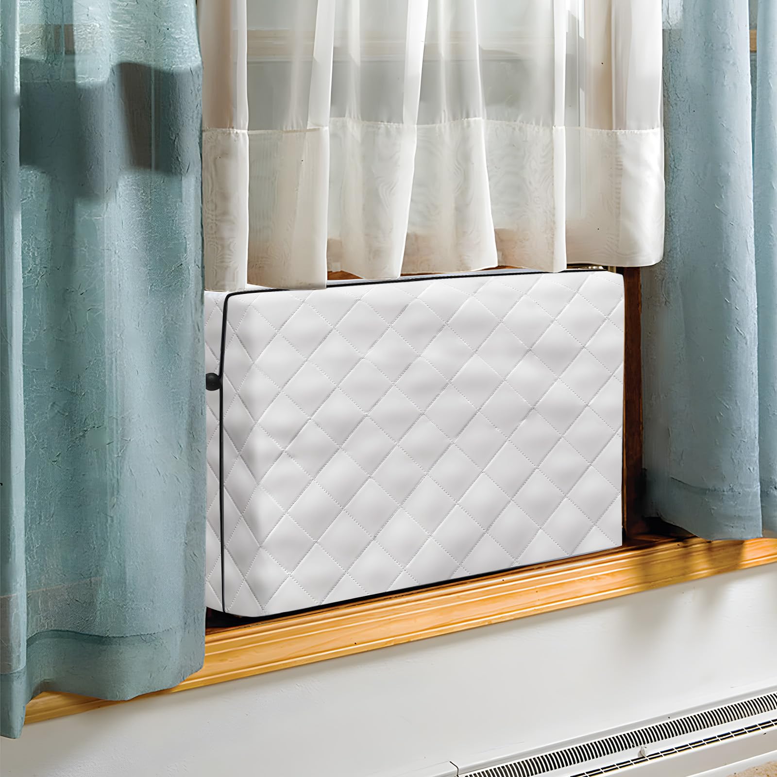 RUNZEG Indoor Air Conditioner Cover, 21Lx15Hx3.5D in Gray Window Winter Unit Cover Anti-Rust Adjustable for Window AC with Free Elastic Straps
