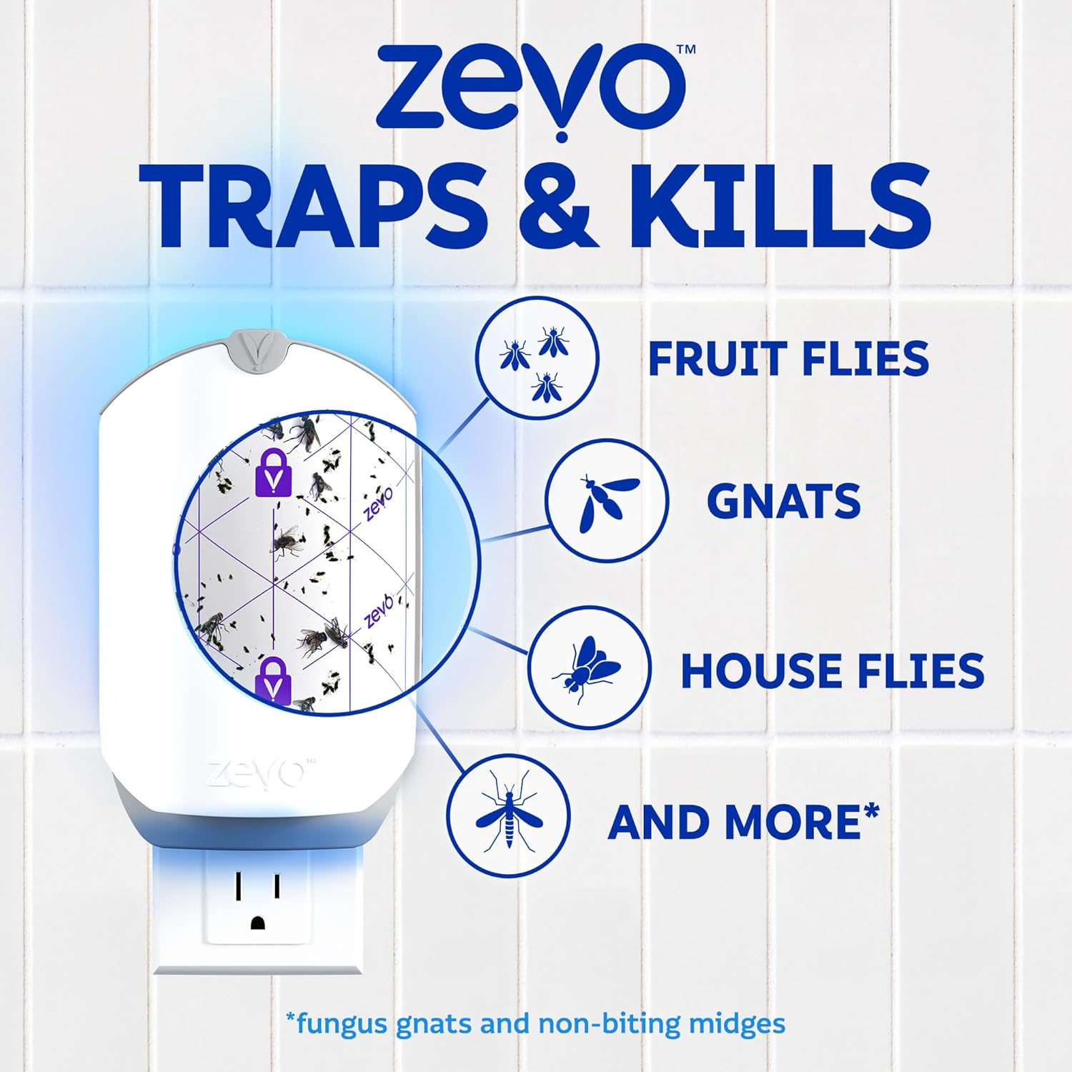 Zevo Flying Insect Trap Refill Cartridges - Compatible with Zevo & MAX Traps | Trap+Lock Technology for Gnats, House & Fruit Flies (4 Pack)